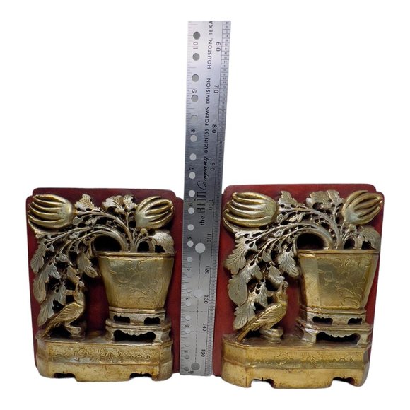 Borghese Vintage Bookends Gold Gilt Floral Design - Picture 11 of 12